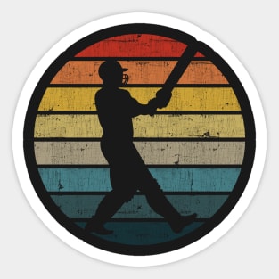 Cricket Player Silhouette On A Distressed Retro Sunset product Sticker